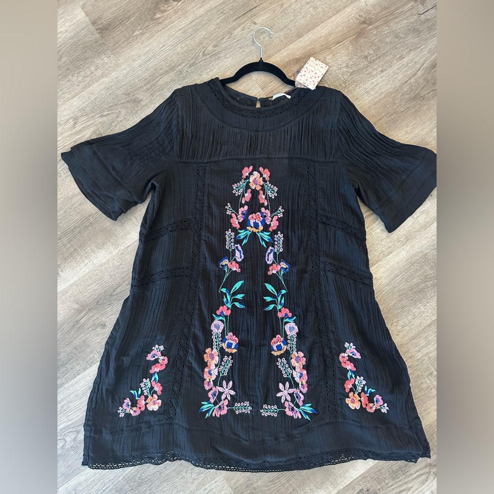 PERFECTLY VICTORIAN EMBROIDERED MINI DRESS IN BLACK